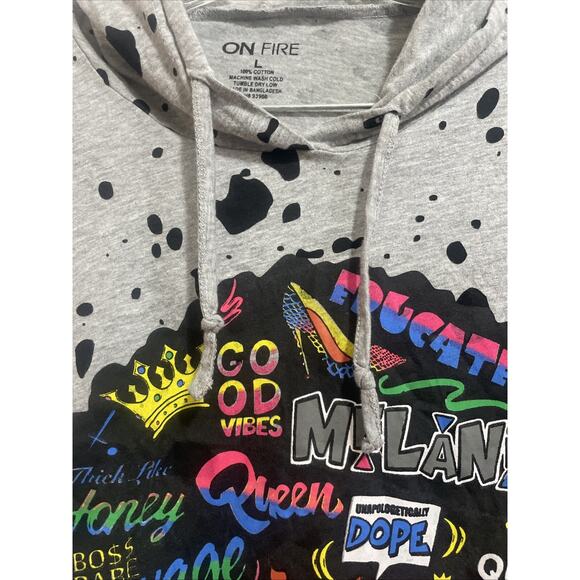 On Fire Hoodie Black Queen Teen Size LG SLAY QUEEN DOPE Melanin Vibes - Picture 3 of 9